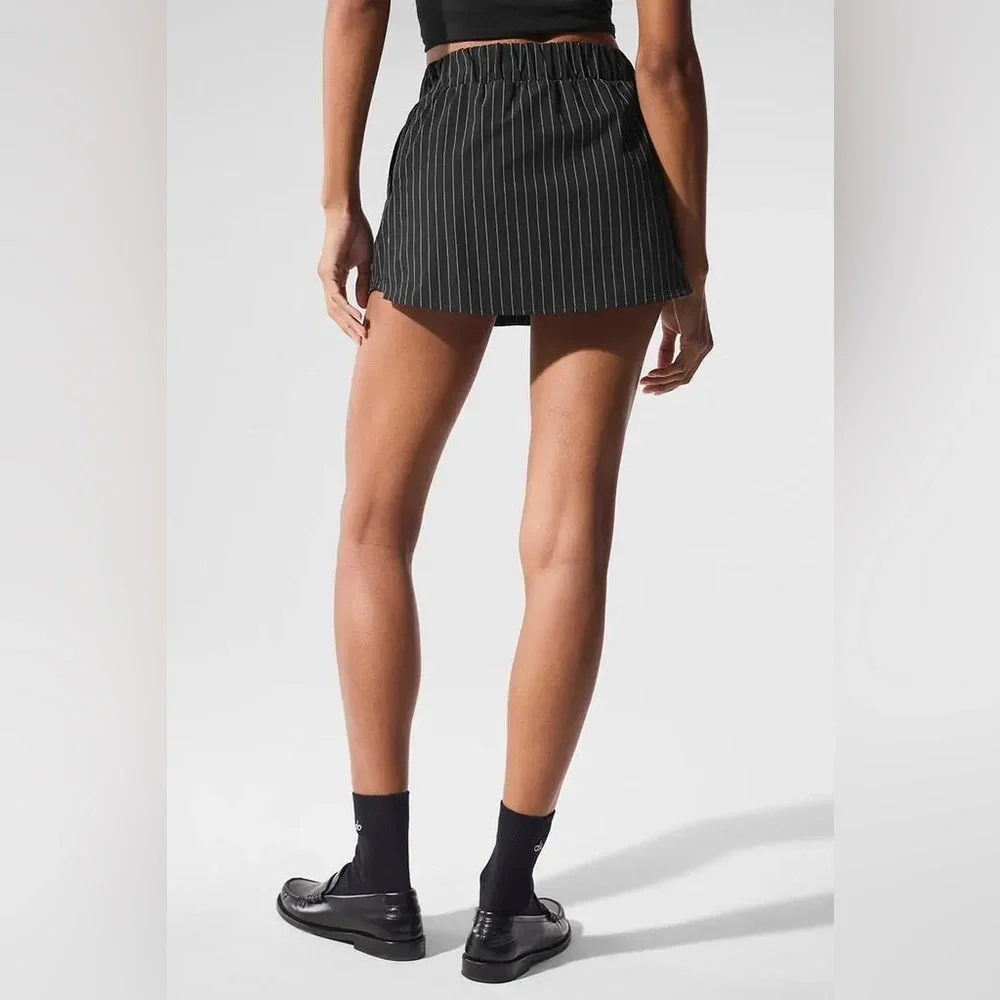 Alo Yoga Pinstripe Daylight Mini Skirt Black/Titanium XXS